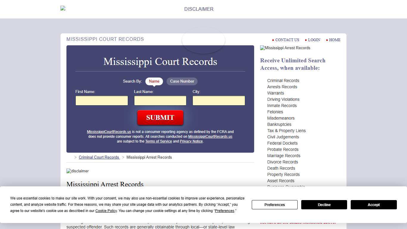 Mississippi Arrest Records | MississippiCourtRecords.us